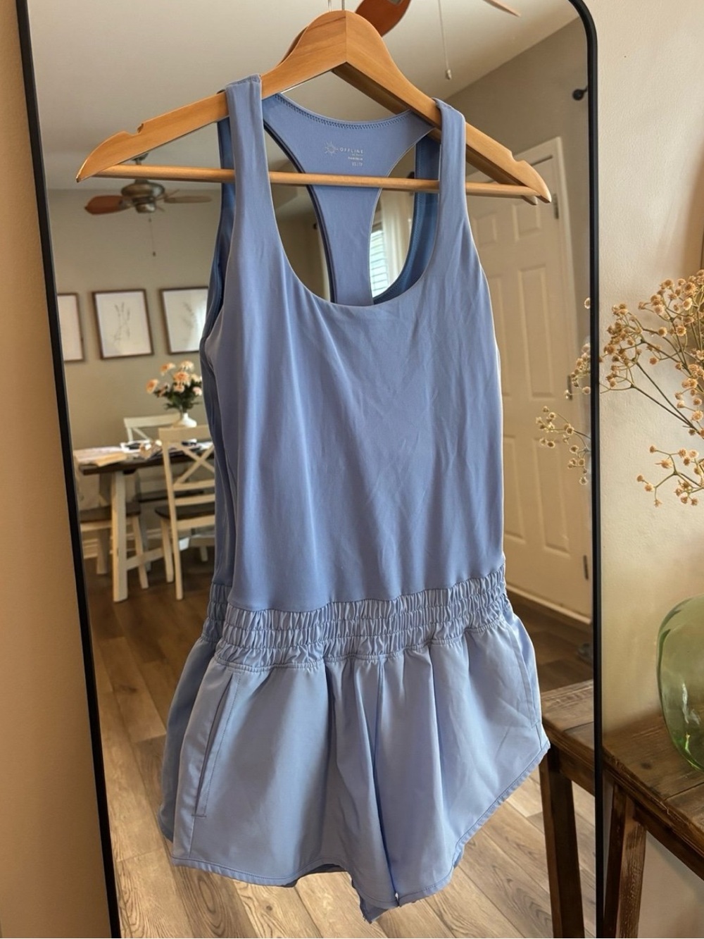 aerie light blue athletic romper with racerback
